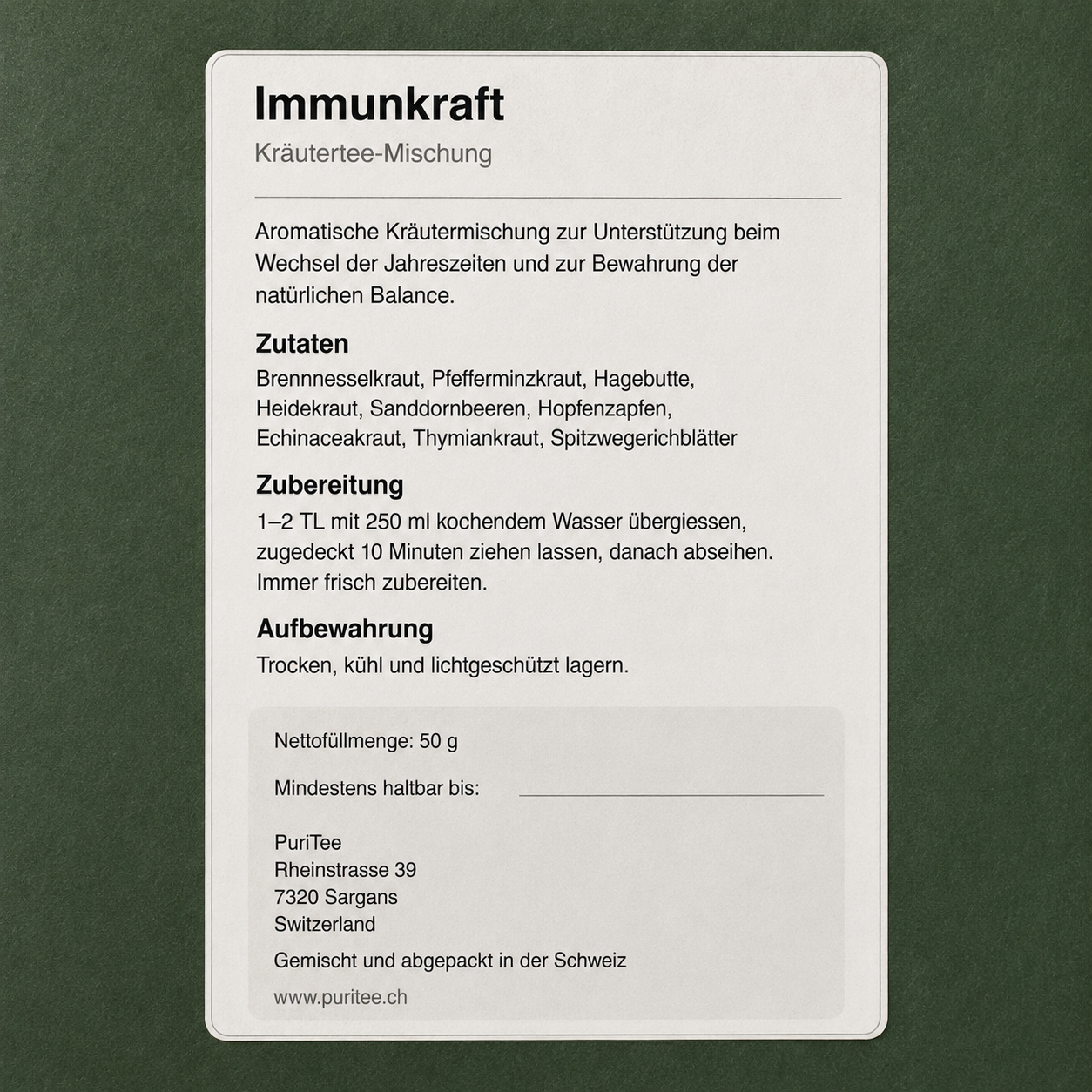 puritee immunkraft back label closeup PuriTee Immunkraft back label